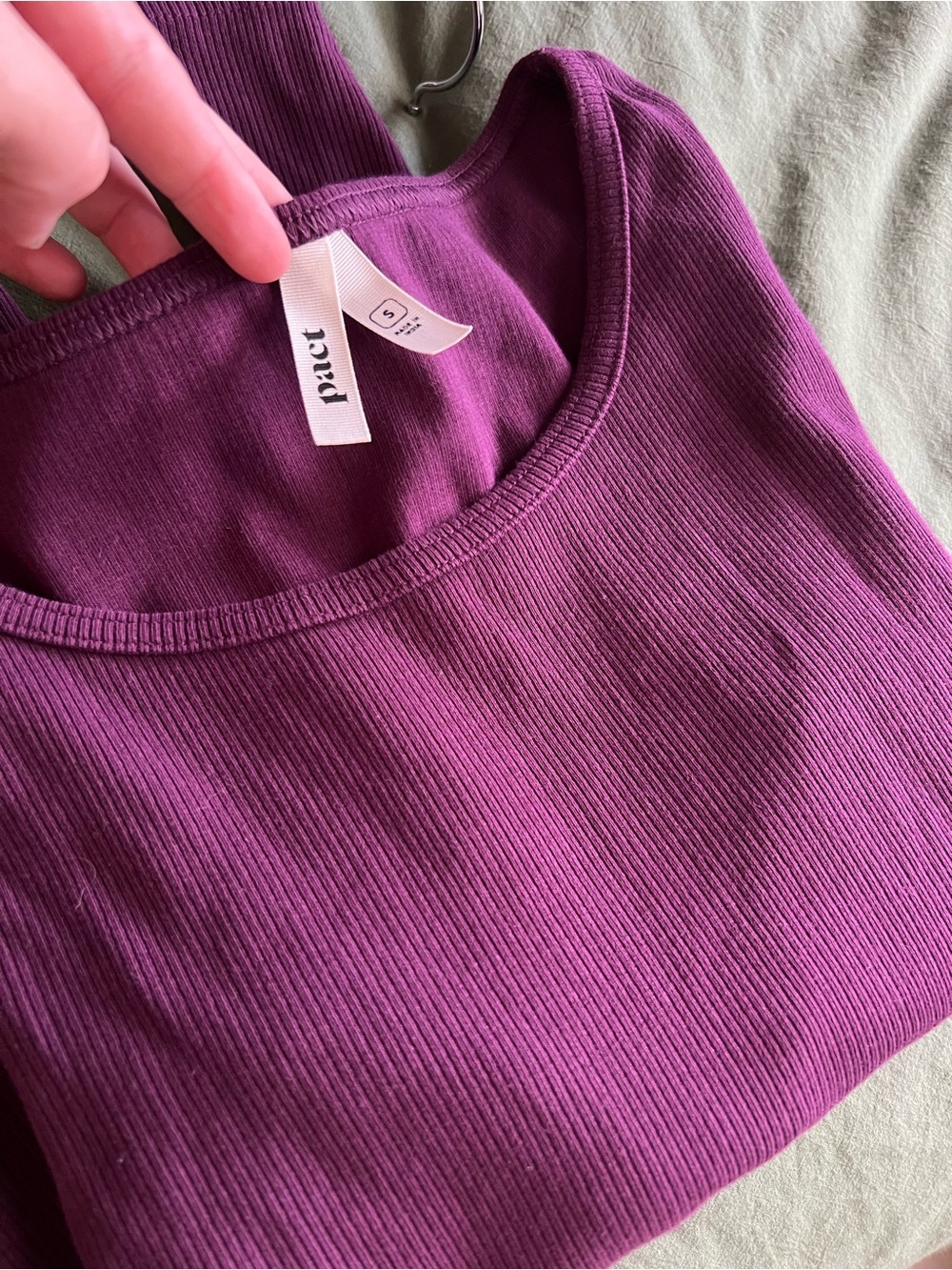 ‼️NWOT: Pact Organic Cotton Cropped Purple Ribbed Long Sleeve Top - S - Picture 7 of 7